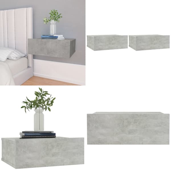 Svævende natborde 2 stk. 40 x 30 x 15 cm spånplade betongrå - Svævende Natbord - Svævende Natborde - Home & Living