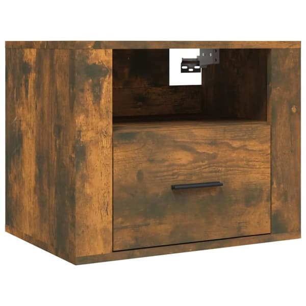 Seinäkiinnitettävät yöpöydät 2 kpl savutammi 50x36x40 cm - Seinäkiinnitettävä Yöpöytä - Seinäkiinnitettävät Yöpöydät - Home & Living