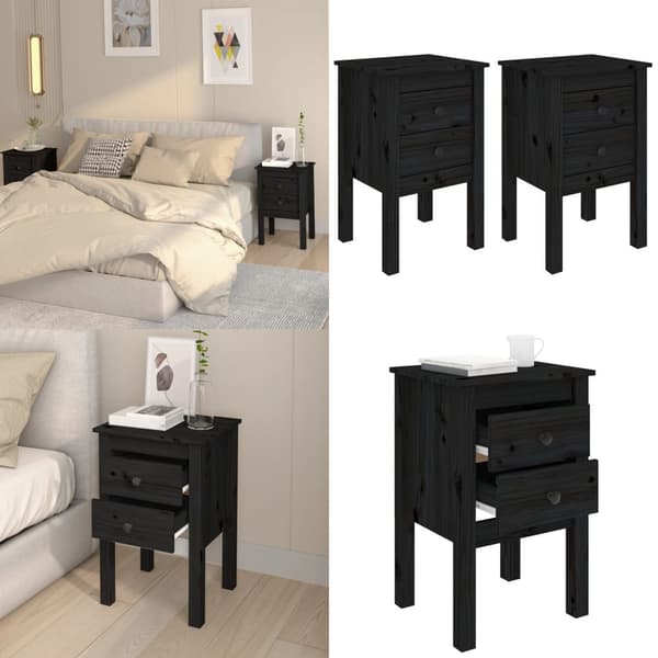 Sengeborde 2 stk. 40x35x61,5 cm massivt fyrretræ sort - Sengebord - Sengeborde - Home & Living