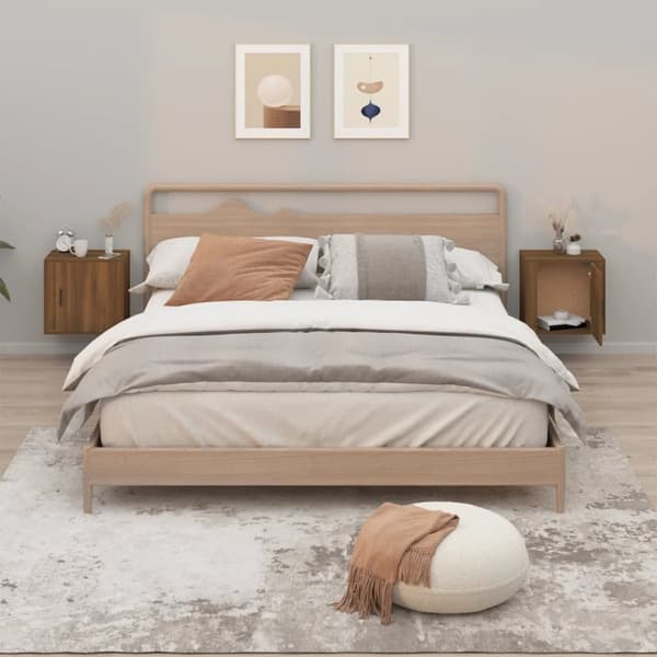 Seinäkiinnitettävät yöpöydät 2 kpl ruskea tammi 50x30x47 cm - Seinäkiinnitettävä Yöpöytä - Seinäkiinnitettävät Yöpöydät - Home & Living