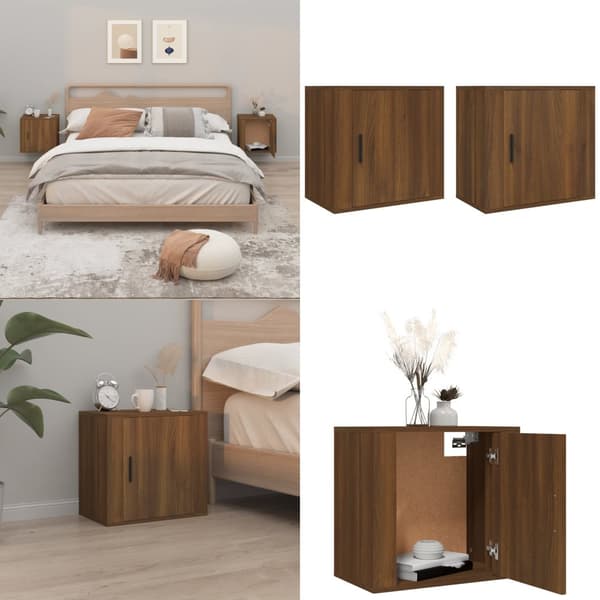 Seinäkiinnitettävät yöpöydät 2 kpl ruskea tammi 50x30x47 cm - Seinäkiinnitettävä Yöpöytä - Seinäkiinnitettävät Yöpöydät - Home & Living
