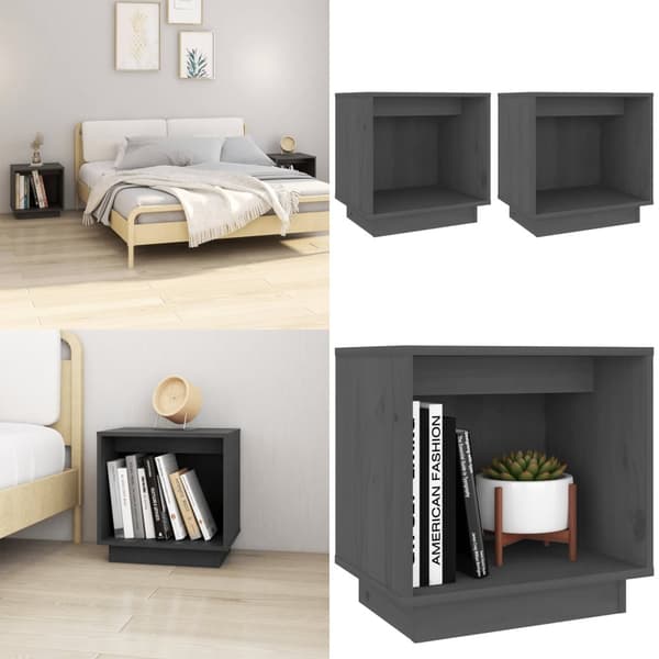 Sengeborde 2 stk. 40x30x40 cm massivt fyrretræ grå - Sengebord - Sengeborde - Home & Living
