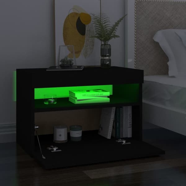 Yöpöytä LED-valoilla musta 60x35x40 cm tekninen puu - Yöpöytä - Yöpöydät - Home & Living