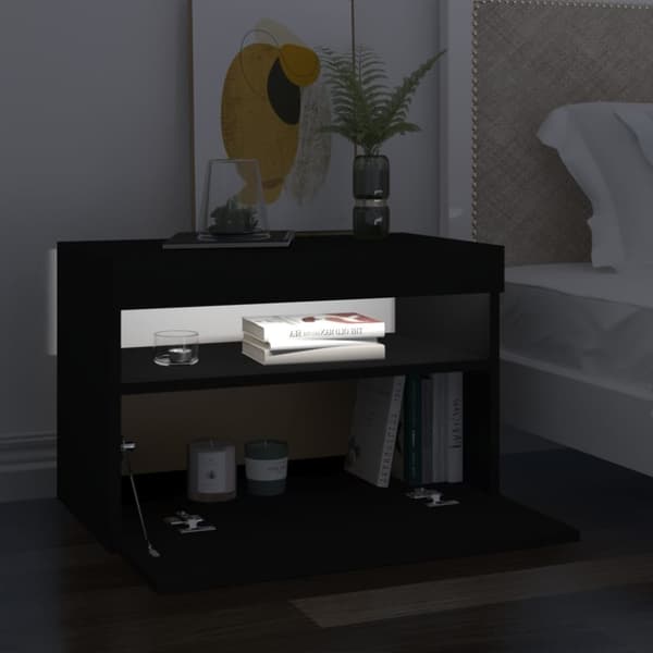 Yöpöytä LED-valoilla musta 60x35x40 cm tekninen puu - Yöpöytä - Yöpöydät - Home & Living