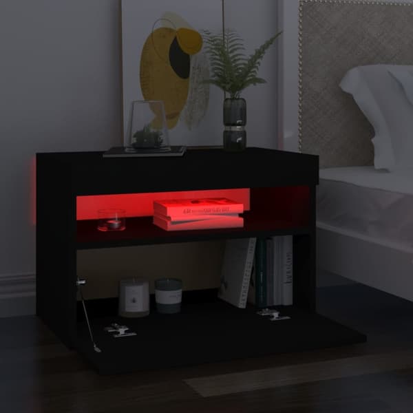 Yöpöytä LED-valoilla musta 60x35x40 cm tekninen puu - Yöpöytä - Yöpöydät - Home & Living