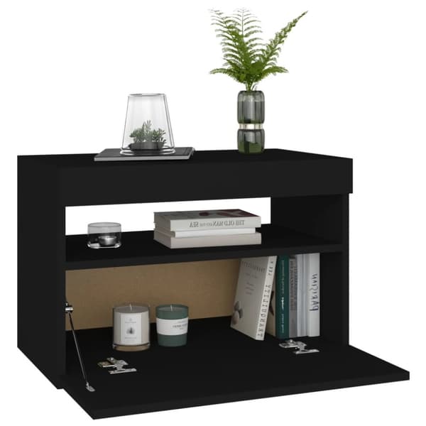 Yöpöytä LED-valoilla musta 60x35x40 cm tekninen puu - Yöpöytä - Yöpöydät - Home & Living