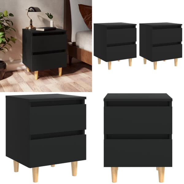 Sengeskabe med ben i massivt fyrretræ 2 stk. 40x35x50 cm sort - Sengeskab - Sengeskabe - Home & Living