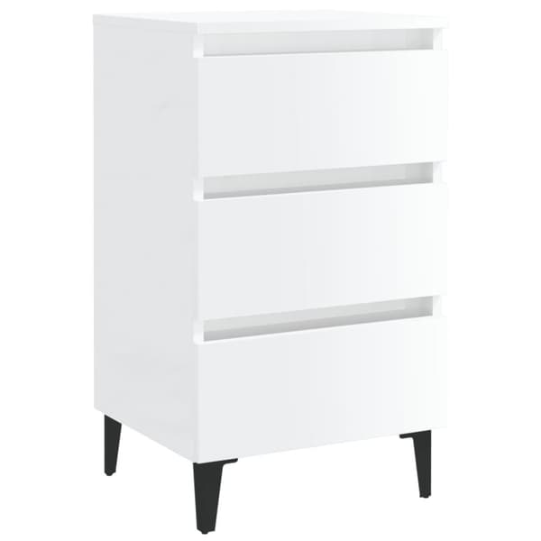 Yöpöydät metallijaloilla 2 kpl korkeakiilto valk. 40x35x69 cm - Yöpöytä - Yöpöydät - Home & Living
