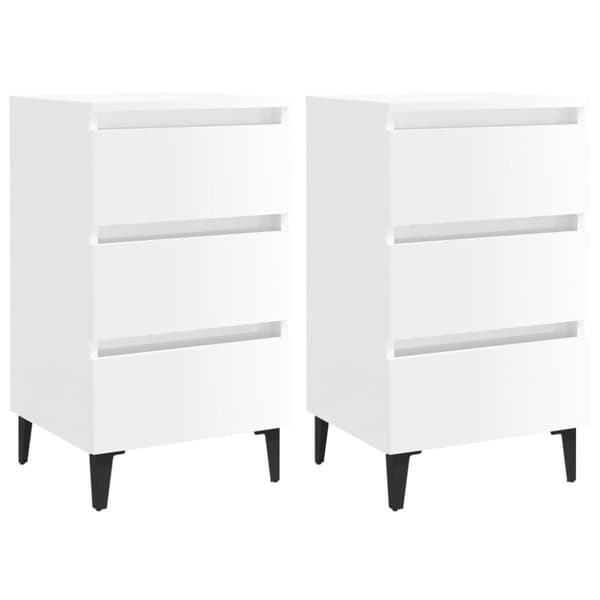 Yöpöydät metallijaloilla 2 kpl korkeakiilto valk. 40x35x69 cm - Yöpöytä - Yöpöydät - Home & Living