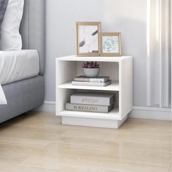 Sengebord 40x34x40 cm massivt fyrretræ hvid - Sengebord - Sengeborde - Home & Living