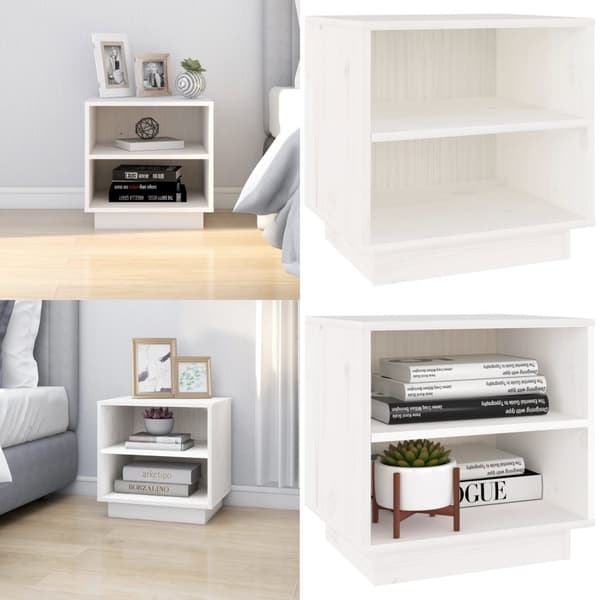 Sengebord 40x34x40 cm massivt fyrretræ hvid - Sengebord - Sengeborde - Home & Living