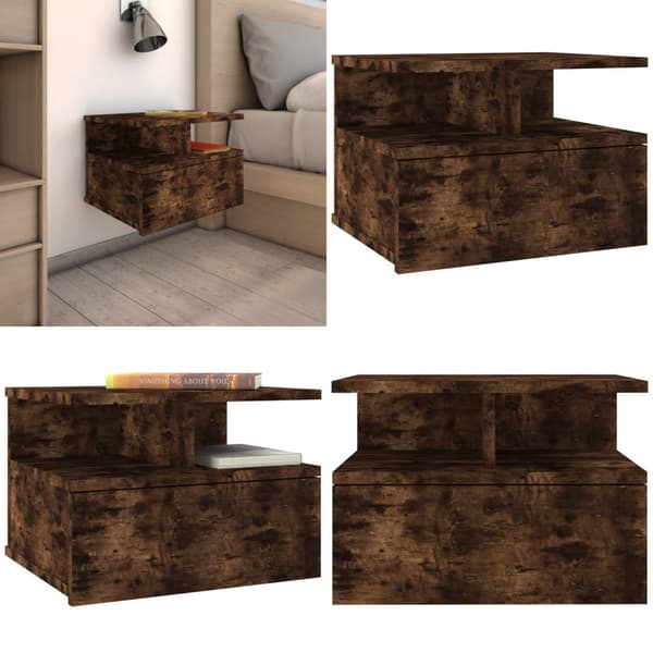 Væghængt natbord 40x31x27 cm konstrueret træ røget egetræ - Væghængt Natbord - Væghængte Natborde - Home & Living
