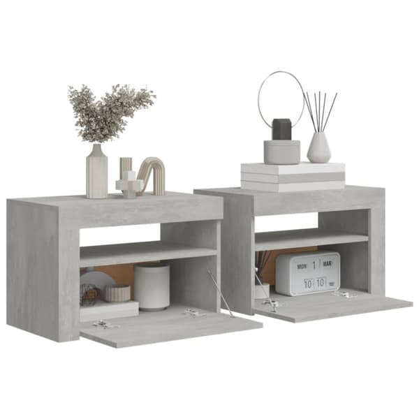 Yöpöydät 2 kpl LED-valoilla betoninharmaa 60x35x40 cm - Yöpöytä - Yöpöydät - Home & Living