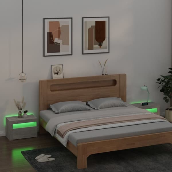 Yöpöydät 2 kpl LED-valoilla betoninharmaa 60x35x40 cm - Yöpöytä - Yöpöydät - Home & Living