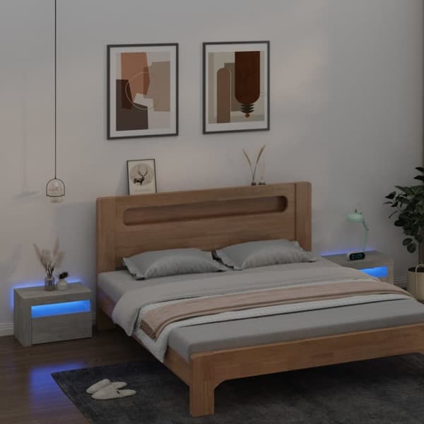 Yöpöydät 2 kpl LED-valoilla betoninharmaa 60x35x40 cm - Yöpöytä - Yöpöydät - Home & Living