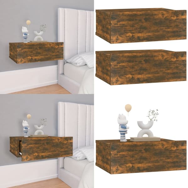 Væghængte natborde 2 stk. 40x30x15 cm konstrueret træ røget eg - Væghængt Natbord - Væghængte Natborde - Home & Living
