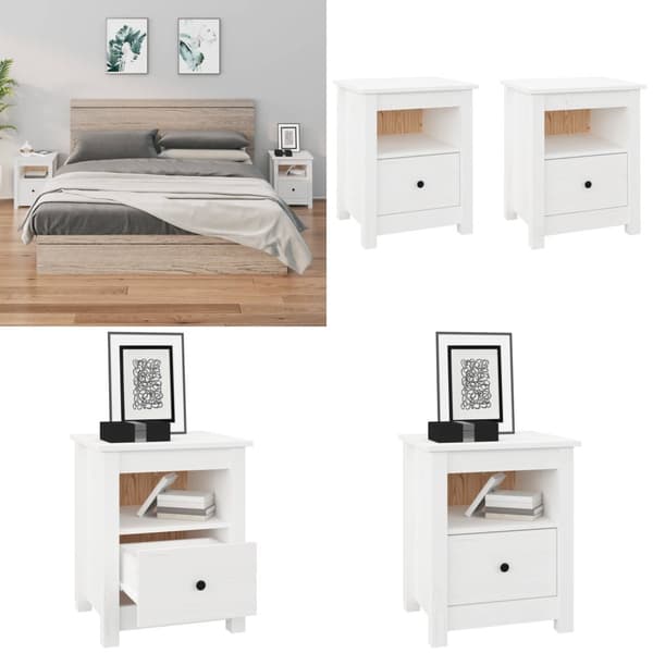 Sängbord 2 st vit 40x35x49 cm massiv furu - Sängbord - Nattduksbord - Home & Living