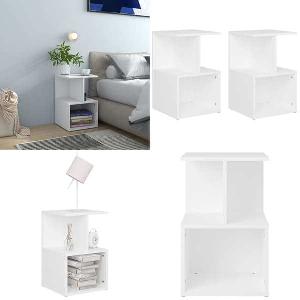 Sengeskabe 2 stk. 35x35x55 cm spånplade hvid - Sengeskab - Sengeskabe - Home & Living