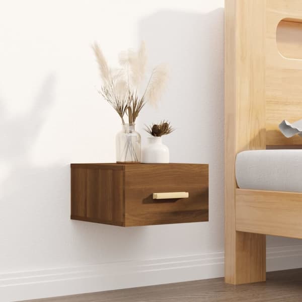 Väggmonterat sängbord brun ek 35x35x20 cm - Sängbord - Nattduksbord - Home & Living