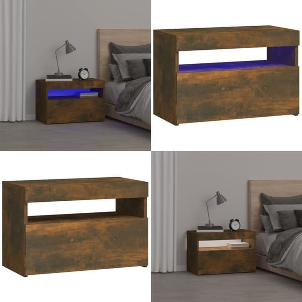 Sängbord med LED-belysning rökfärgad ek 60x35x40 cm - Sängbord - Nattduksbord - Home & Living