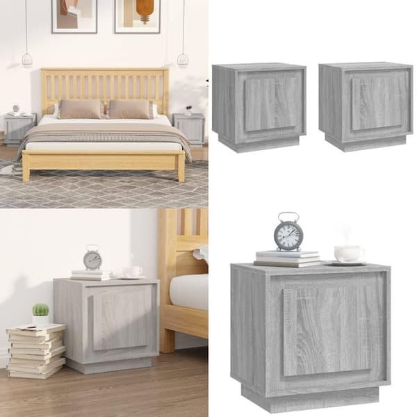 Sengeborde 2 stk. 44x35x45 cm konstrueret træ grå sonoma-eg - Sengebord - Sengeborde - Home & Living