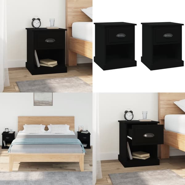 Sengeborde 2 stk. 39x39x47,5 cm konstrueret træ sort - Sengebord - Sengeborde - Home & Living