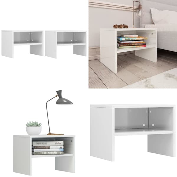 Sengebord 2 stk. 40x30x30 cm konstrueret træ hvid højglans - Sengebord - Sengeborde - Home & Living