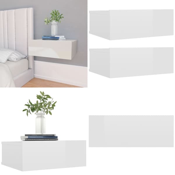 Svävande sängbord 2 st vit högglans 40x30x15 cm konstruerat trä - Svävande Sängbord - Svävande Bord - Home & Living