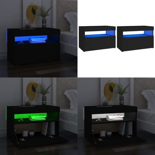 Sengebord med LED-lys 2 stk. 60x35x40 cm konstrueret træ sort - Sengebord - Sengeborde - Home & Living