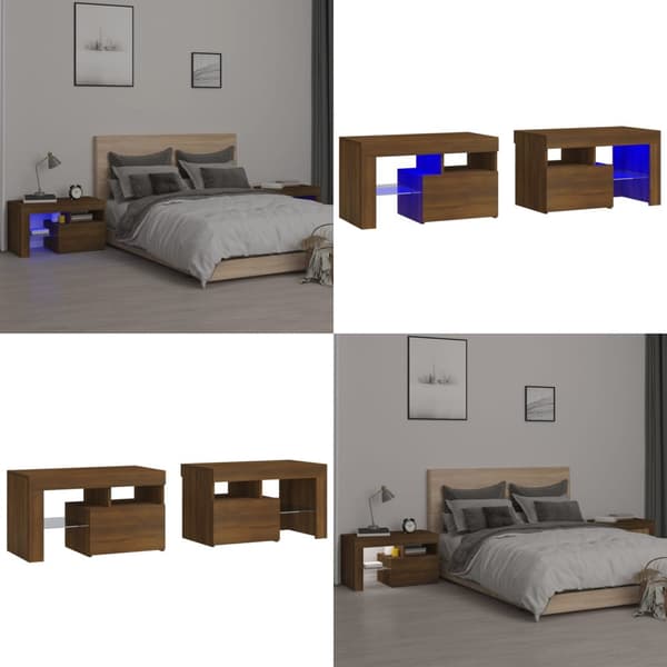 Sengeborde 2 stk. Med LED-lys 70x36,5x40 cm brun egetræsfarve - Sengebord - Sengeborde - Home & Living