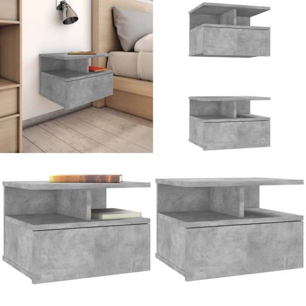 Svævende natborde 2 stk. 40 x 31 x 27 cm spånplade betongrå - Svævende Natbord - Svævende Natborde - Home & Living