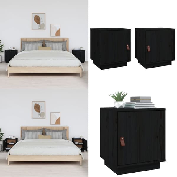 Sängbord 2 st svart 40x34x45 cm massivt furuträ - Sängbord - Nattduksbord - Home & Living