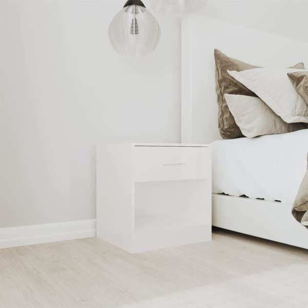 Sengeborde 2 stk. Med skuffe hvid højglans - Sengebord - Sengeborde - Home & Living