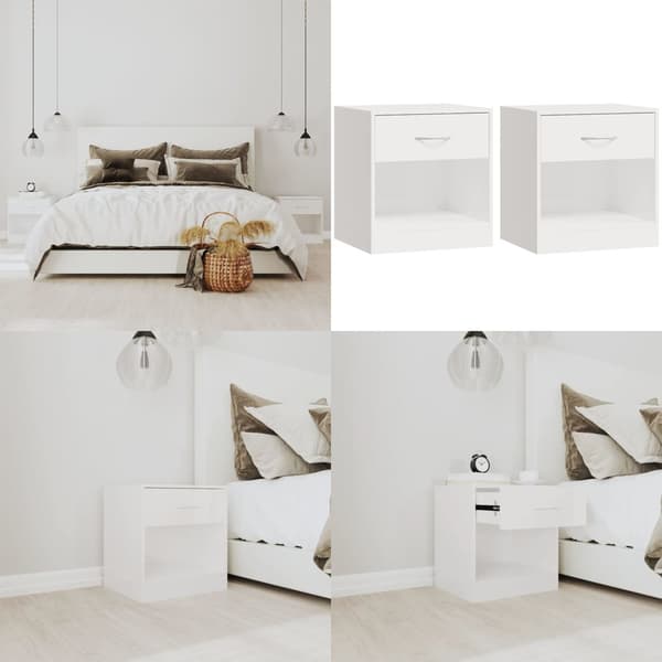 Sengeborde 2 stk. Med skuffe hvid højglans - Sengebord - Sengeborde - Home & Living