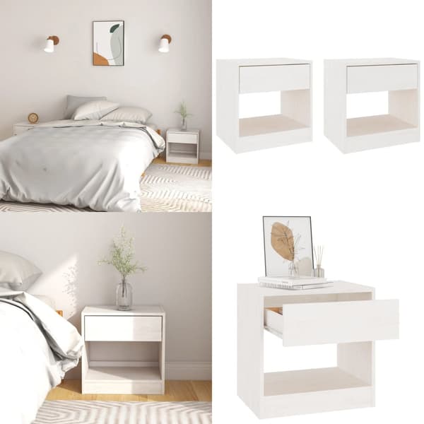 Sengeborde 2 stk. 40x31x40 cm massivt fyrretræ hvid - Sengeskab - Sengeskabe - Home & Living