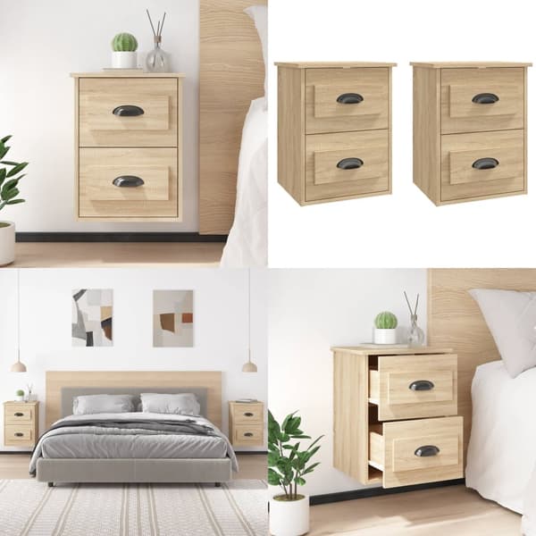 Væghængte sengeborde 2 stk. 41,5x36x53 cm sonoma-eg - Væghængt Sengebord - Væghængte Sengeborde - Home & Living