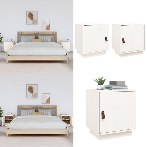 Sengeborde 2 stk. 40x34x45 cm massivt fyrretræ hvid - Sengebord - Sengeborde - Home & Living