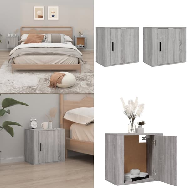 Seinäkiinnitettävät yöpöydät 2 kpl harmaa Sonoma 50x30x47 cm - Seinäkiinnitettävä Yöpöytä - Seinäkiinnitettävät Yöpöydät - Home & Living
