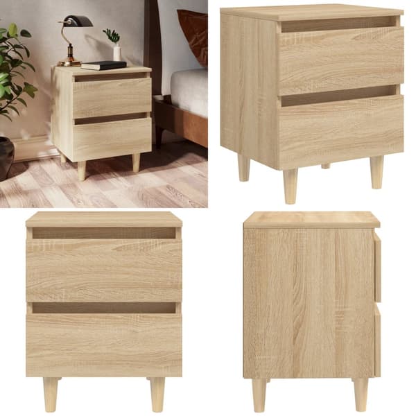Sengeskab med ben i massivt fyrretræ 40x35x50 cm sonoma-eg - Sengeskab - Sengeskabe - Home & Living