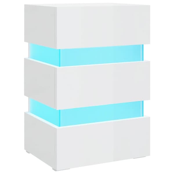 Sängskåp LED vit högglans 45x35x67 cm spånskiva - Sängbord - Säng Bord - Home & Living