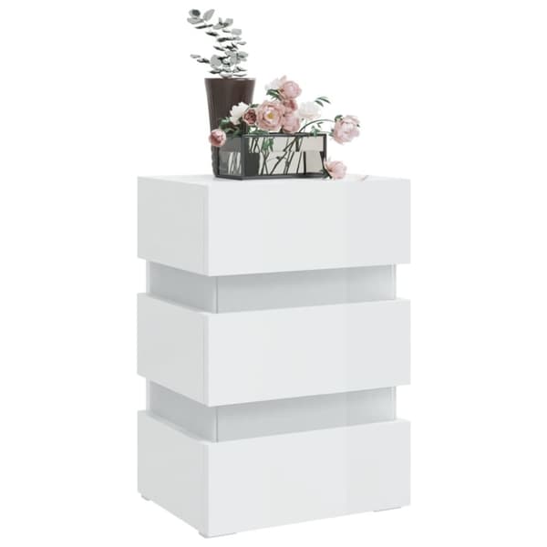 Sängskåp LED vit högglans 45x35x67 cm spånskiva - Sängbord - Säng Bord - Home & Living