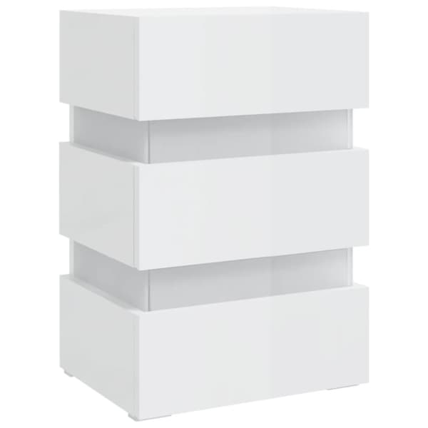 Sängskåp LED vit högglans 45x35x67 cm spånskiva - Sängbord - Säng Bord - Home & Living