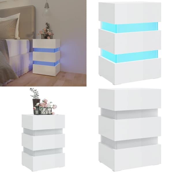 Sängskåp LED vit högglans 45x35x67 cm spånskiva - Sängbord - Säng Bord - Home & Living