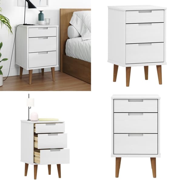 Sengebord MOLDE 40x35x65 cm massivt fyrretræ hvid - Sengebord - Sengeborde - Home & Living