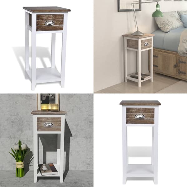 Sengebord med 1 skuffe brun og hvid - Skab - Skabe - Home & Living