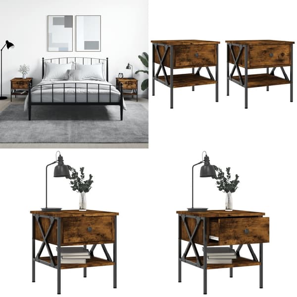 Sengeborde 2 stk. 40x42x45 cm konstrueret træ røget egetræ - Sengebord - Sengeborde - Home & Living