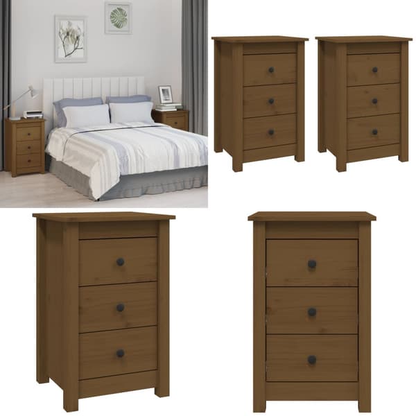 Sengeborde 2 stk. 40x35x61,5cm massivt fyrretræ gyldenbrun - Sengebord - Sengeborde - Home & Living