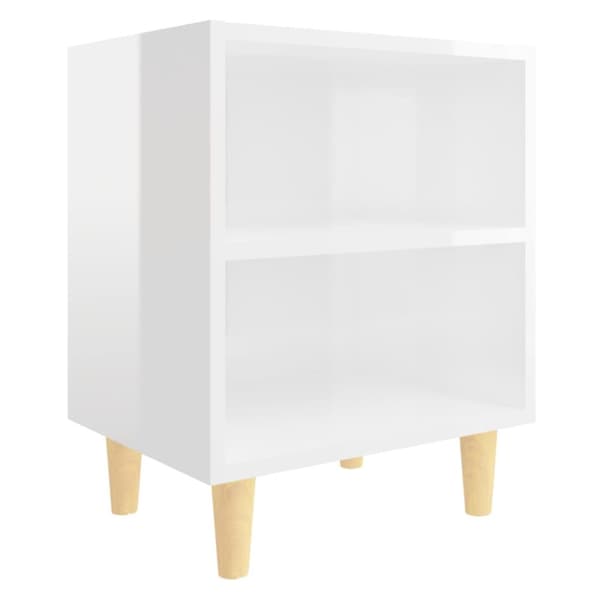 Sängbord med ben i massivt trä 2 st vit högglans 40x30x50 cm - Sängskåp - Sängbord - Home & Living
