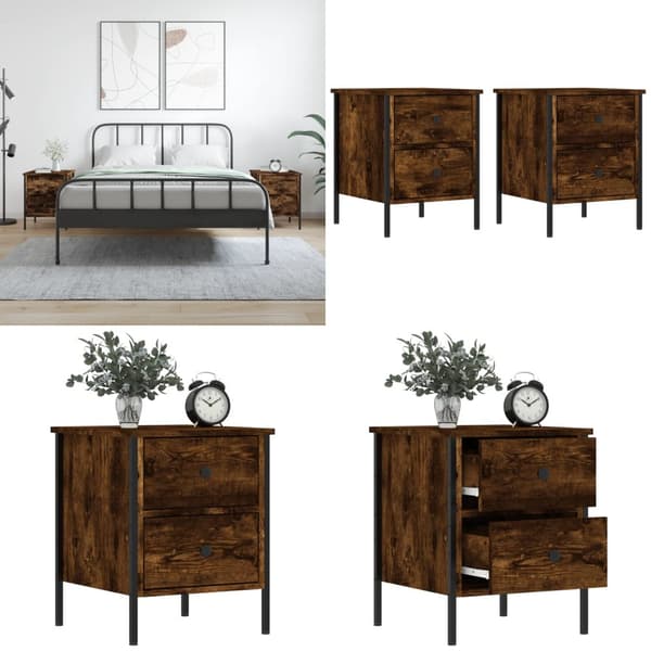 Sengeborde 2 stk. 40x42x50 cm konstrueret træ røget egetræ - Sengebord - Sengeborde - Home & Living