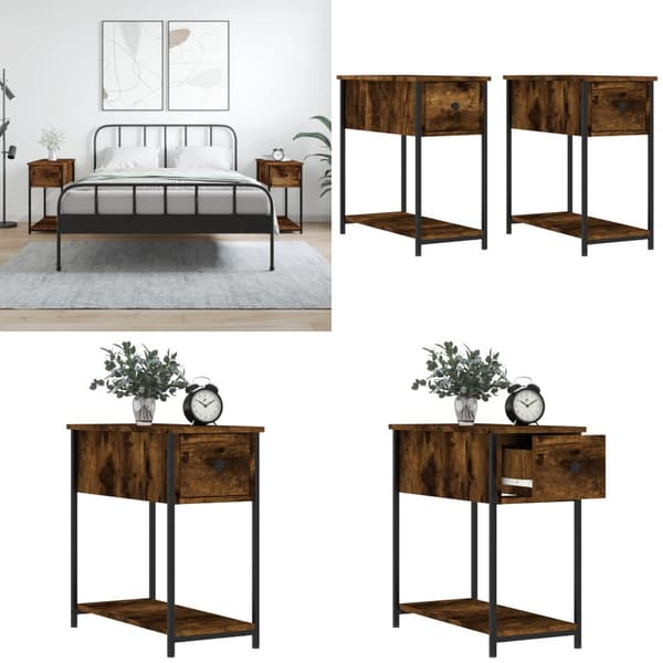 Sengeborde 2 stk. 30x60x60 cm røget egetræsfarve - Sengebord - Sengeborde - Home & Living